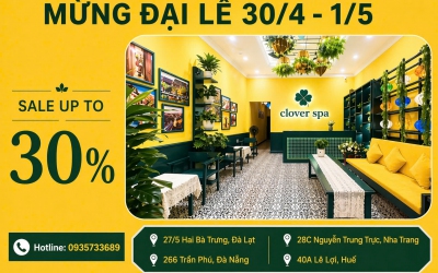 ưu đãi giảm 30% clover spa the best spa massage Huế